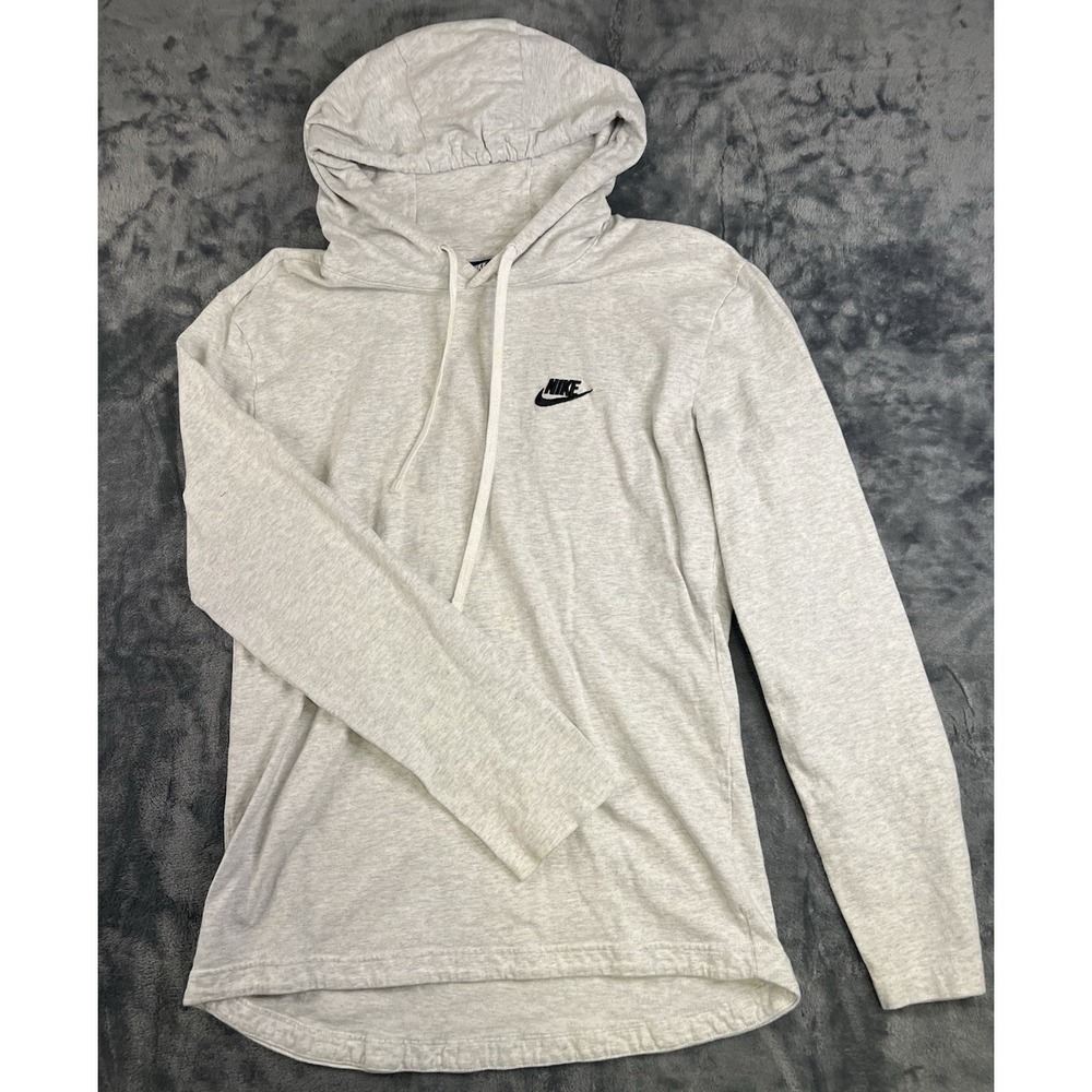 Nike Gray Logo Pullover Hoodie Knit Cotton Drawstring Hooded Men's M